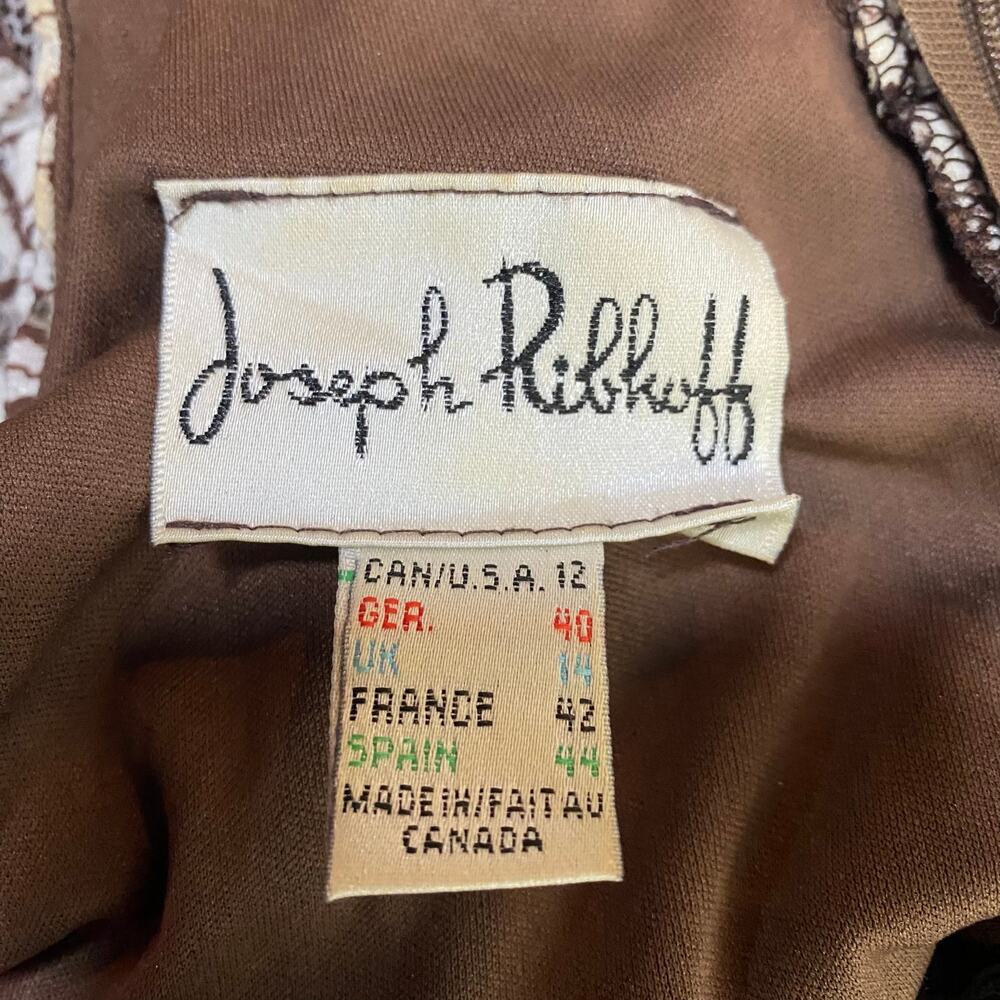 Vintage Joseph Ribkoff Midi Dress Lace Overlay Sleeveless High Neckline Brown M - Picture 7 of 7